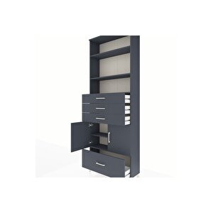 Arges Dolap 5 Raflı 4 Çekmeceli 2 Kapaklı 88x30x243 Antrasit-antrasit