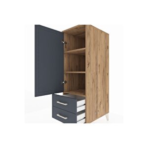 Kronos Dolap 3 Raflı 2 Çekmeceli Tek Kapaklı 44x59x134 Çam-antrasit