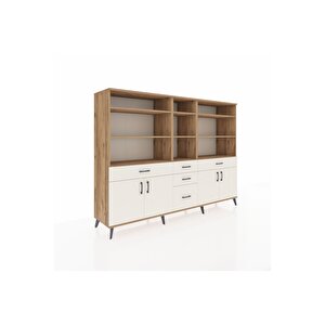 Hyperion Dolap 11 Raflı 5 Çekmeceli 4 Kapaklı 220x44x163 Çam-aytaşı