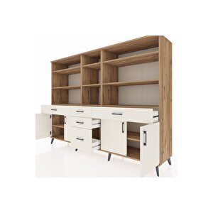 Hyperion Dolap 11 Raflı 5 Çekmeceli 4 Kapaklı 220x44x163 Çam-aytaşı