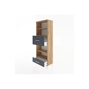Arges Dolap 4 Raflı 2 Çekmeceli 60x30x163 Çam-antrasit