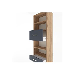 Arges Dolap 4 Raflı 2 Çekmeceli 60x30x163 Çam-antrasit