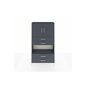 Arges Dolap 3 Raflı 4 Çekmeceli 2 Kapaklı 88x30x163 Antrasit-antrasit