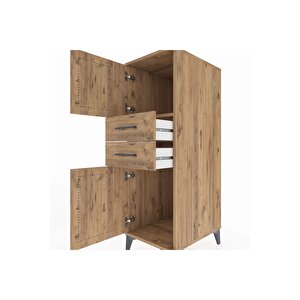 Kronos Dolap Tek Raflı 2 Çekmeceli 2 Kapaklı 44x59x134 Çam-çam