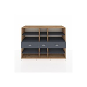 Kronos Dolap 9 Raflı 3 Çekmeceli  220x59x163 Çam-antrasit