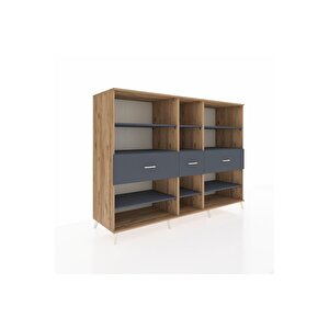 Kronos Dolap 9 Raflı 3 Çekmeceli  220x59x163 Çam-antrasit