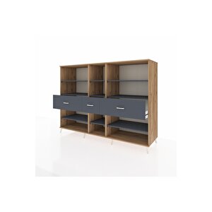Kronos Dolap 9 Raflı 3 Çekmeceli  220x59x163 Çam-antrasit