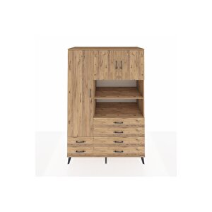 Kronos Dolap 8 Raflı 6 Çekmeceli 3 Kapaklı 132x59x195 Çam-çam/çam