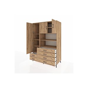 Kronos Dolap 8 Raflı 6 Çekmeceli 3 Kapaklı 132x59x195 Çam-çam/çam