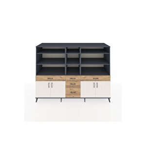 Kronos Dolap 11 Raflı 5 Çekmeceli 4 Kapaklı 220x59x163 Antrasit-aytaşı/çam