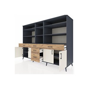 Kronos Dolap 11 Raflı 5 Çekmeceli 4 Kapaklı 220x59x163 Antrasit-aytaşı/çam