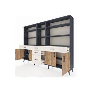 Arges Dolap 11 Raflı 5 Çekmeceli 4 Kapaklı 220x30x163 Antrasit-çam/aytaşı