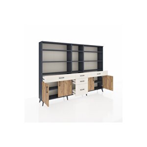 Arges Dolap 11 Raflı 5 Çekmeceli 4 Kapaklı 220x30x163 Antrasit-çam/aytaşı