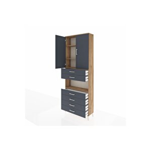 Arges Dolap 4 Raflı 6 Çekmeceli 2 Kapaklı 88x30x243 Çam-antrasit