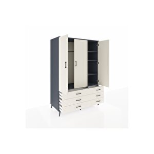 Kronos Dolap 5 Raflı 6 Çekmeceli Tek Askılı 132x59x195 Antrasit-aytaşı/aytaşı