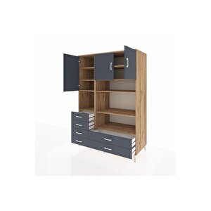 Kronos Dolap 9 Raflı 6 Çekmeceli 3 Kapaklı 132x59x195 Çam-antrasit/antrasit