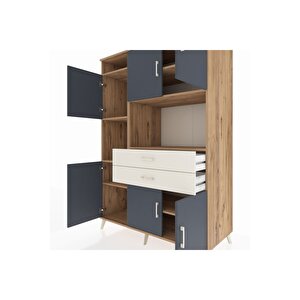 Kronos Dolap 8 Raflı 2 Çekmeceli 6 Kapaklı 132x59x195 Çam-antrasit/aytaşı