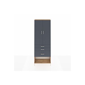 Arges Dolap 3 Raflı 3 Çekmeceli 2 Kapaklı 88x30x243 Çam-antrasit