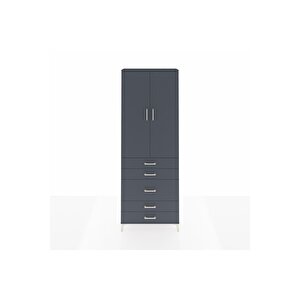 Arges Dolap 4 Raflı 5 Çekmeceli 2 Kapaklı 88x30x243 Antrasit-antrasit
