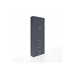 Arges Dolap 4 Raflı 5 Çekmeceli 2 Kapaklı 88x30x243 Antrasit-antrasit