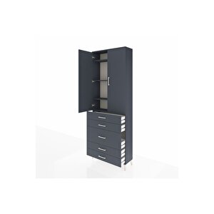 Arges Dolap 4 Raflı 5 Çekmeceli 2 Kapaklı 88x30x243 Antrasit-antrasit
