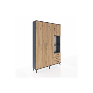 Arges Gardrop 5 Raflı 3 Çekmeceli Tek Askılı 132x30x195 Antrasit-çam