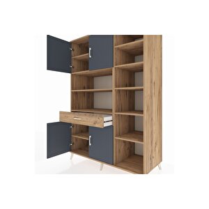 Kronos Dolap 10 Raflı Tek Çekmeceli 4 Kapaklı 132x59x195 Çam-antrasit/çam