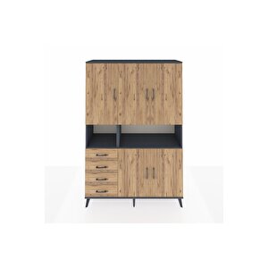 Hyperion Gardrop 7 Raflı 4 Çekmeceli 5 Kapaklı 132x44x195 Antrasit-çam