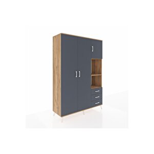 Hyperion Gardrop 5 Raflı 3 Çekmeceli Tek Askılı 132x44x195 Çam-antrasit