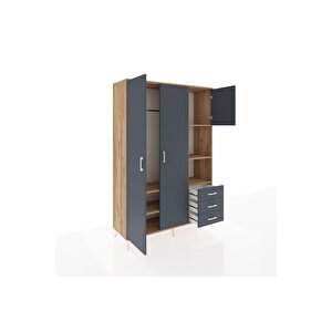 Hyperion Gardrop 5 Raflı 3 Çekmeceli Tek Askılı 132x44x195 Çam-antrasit