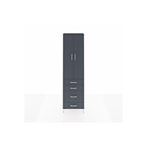 Arges Dolap 2 Raflı 4 Çekmeceli Tek Askılı 60x30x221 Antrasit-antrasit