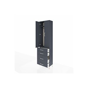 Arges Dolap 2 Raflı 4 Çekmeceli Tek Askılı 60x30x221 Antrasit-antrasit