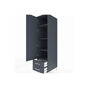 Kronos Dolap 4 Raflı 2 Çekmeceli Tek Kapaklı 44x59x182 Antrasit-antrasit