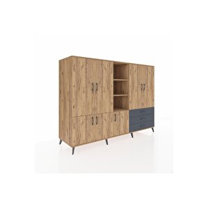 Kronos Dolap 11 Raflı 3 Çekmeceli 7 Kapaklı 220x59x163 Çam-çam/antrasit