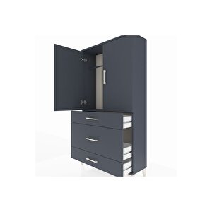 Arges Dolap Tek Raflı 3 Çekmeceli Tek Askılı 88x30x163 Antrasit-antrasit