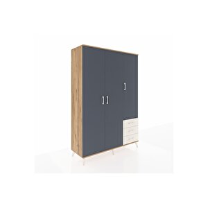 Hyperion Dolap 6 Raflı 3 Çekmeceli Tek Askılı 132x44x195 Çam-antrasit/aytaşı