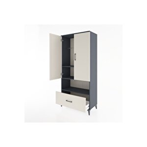 Hyperion Dolap 3 Raflı Tek Çekmeceli Tek Askılı 88x44x195 Antrasit-aytaşı