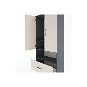 Hyperion Dolap 3 Raflı Tek Çekmeceli Tek Askılı 88x44x195 Antrasit-aytaşı