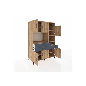 Kronos Dolap 10 Raflı 3 Çekmeceli 6 Kapaklı 132x59x195 Çam-çam/antrasit