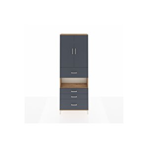 Arges Dolap 4 Raflı 4 Çekmeceli 2 Kapaklı 88x30x243 Çam-antrasit