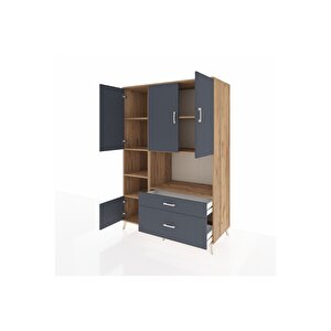 Kronos Dolap 7 Raflı 2 Çekmeceli 5 Kapaklı 132x59x195 Çam-antrasit/antrasit