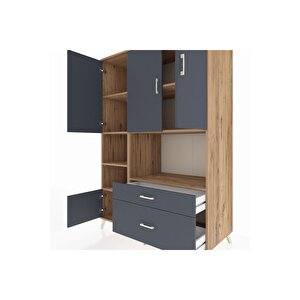 Kronos Dolap 7 Raflı 2 Çekmeceli 5 Kapaklı 132x59x195 Çam-antrasit/antrasit