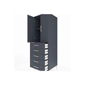 Kronos Dolap 2 Raflı 5 Çekmeceli 2 Kapaklı 60x59x182 Antrasit-antrasit