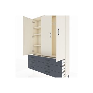 Arges Dolap 5 Raflı 6 Çekmeceli Tek Askılı 132x30x195 Aytaşı-aytaşı/antrasit