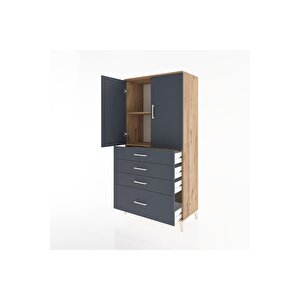 Hyperion Dolap 2 Raflı 4 Çekmeceli 2 Kapaklı 88x44x182 Çam-antrasit
