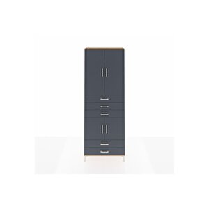 Arges Dolap 4 Raflı 5 Çekmeceli 4 Kapaklı 88x30x243 Çam-antrasit