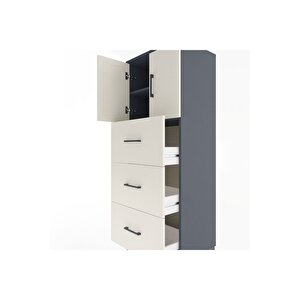 Hyperion Dolap 2 Raflı 3 Çekmeceli 2 Kapaklı 60x44x163 Antrasit-aytaşı