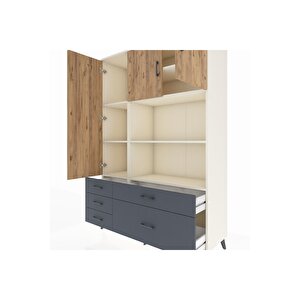 Hyperion Dolap 7 Raflı 5 Çekmeceli 3 Kapaklı 132x44x195 Aytaşı-çam/antrasit