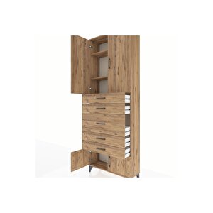 Arges Dolap 3 Raflı 5 Çekmeceli 4 Kapaklı 88x30x243 Çam-çam