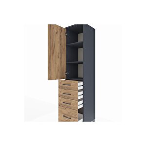 Hyperion Dolap 3 Raflı 4 Çekmeceli Tek Kapaklı 44x44x195 Antrasit-çam